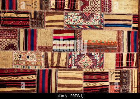 Turkish carpet patchwork handmade. Patchwork pattern, texture background. Stock Photo