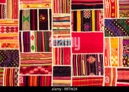 Turkish carpet patchwork handmade. Patchwork pattern, texture background. Stock Photo