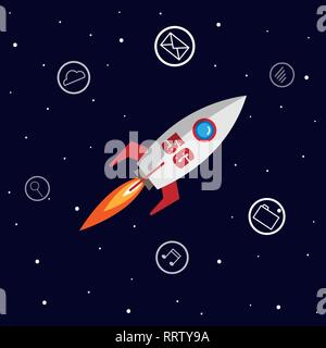 5g telecommunication with rocket and apps icon illustration vector 10 eps Stock Vector