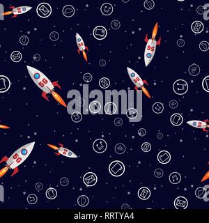 Seamless pattern 5g telecommunication with rocket and apps icon illustration vector 10 eps Stock Vector