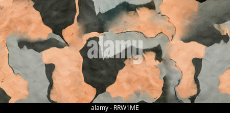 Red background with fingerprints made from plasticine. Stock Photo