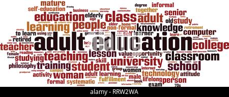 Adult education word cloud concept. Vector illustration Stock Vector