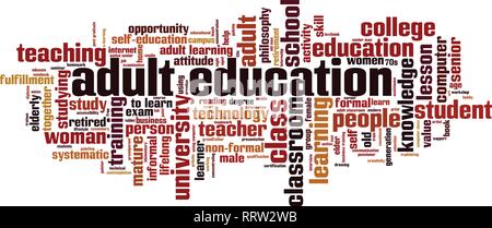 Adult education word cloud concept. Vector illustration Stock Vector