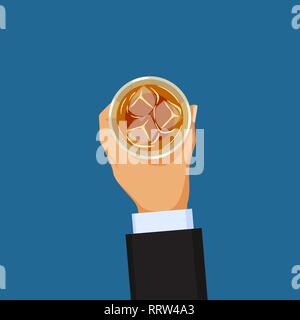 Alcohol addiction concept, hand holding glass with alcoholic drink Stock Vector