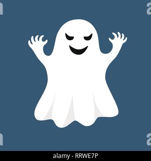 Vector white ghost isolated on blue background Stock Vector