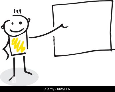 Creative stick figure directing attention to blank paper. Stock Vector