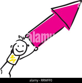Stick figure holding tight to an arrow that is going up. Stock Vector
