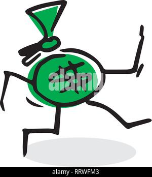 Creative illustration of the money running from someone. Stock Vector