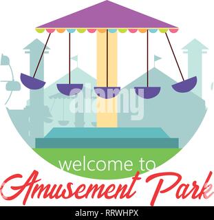 Welcome to amusement park Amusement park landscape in flat style Vector illustration. Vector concept for web, apps Stock Vector