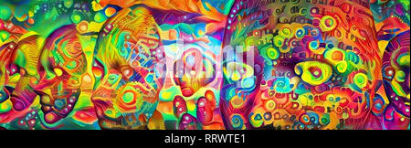 Surreal painting in bright colors. Fabulous faces Stock Photo