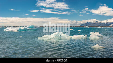 Panoramic view of Glacier Lagoon, Jokulsarlon, on South Iceland Stock Photo