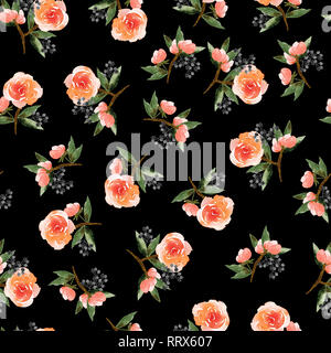 Isolated on black background seamless pattern with abstract flowers for your design, wallpaper, textile, wrapping paper and other. Stock Photo