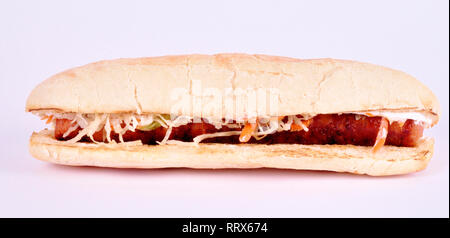 sandwich with sausage on a white background. Stock Photo