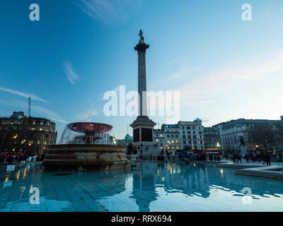 Fountain & Nelsons Column in Trafalgar Square London, England. Stock Photo