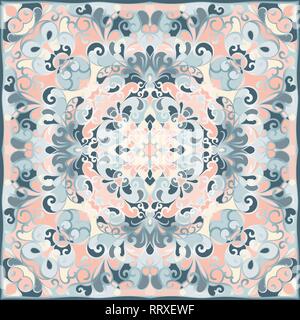 Squared ornamental oriental pattern. Good design for bandanna, carpet, shawl, pillow or cushion Stock Vector