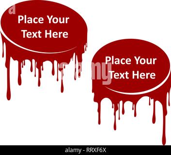 Pair of red dripping paint decors with place for your text. Template for your design. Current liquid, stylized stains of flows paint or inks. Stock Vector