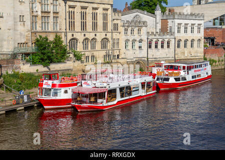 Tourist boats belonging to City Cruises York moored on the River Ouse, City of York, UK. Stock Photo