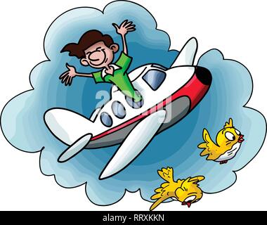 Cartoon man travelling by plane going on a vacation vector illustration Stock Vector