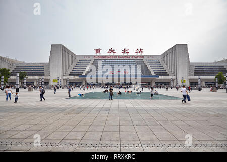 Chongqing, China - October 02, 2017: Spacious square in front of the main entrance to the Chongqingbei Railway Station. Stock Photo