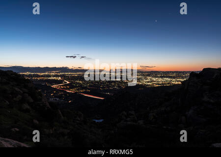 Los Angeles California predawn hilltop view of the 118 freeway and the San Fernando Valley. Stock Photo