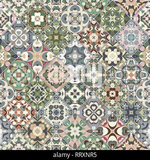 Green classic patterns in the mosaic set. Square scraps in oriental style. Vector illustration. Ideal for printing on fabric or paper. Stock Vector