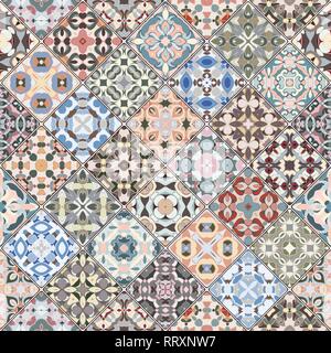 Colorful abstract patterns in the mosaic set. Square scraps in oriental style. Vector illustration. Ideal for printing on fabric or paper. Stock Vector