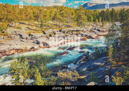 Rough mountain river. Beautiful nature of Norway Stock Photo