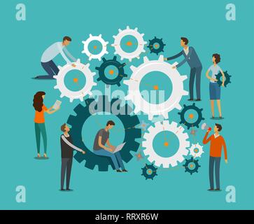 Team work concept. Business, teamwork infographics. Gears vector illustration Stock Vector