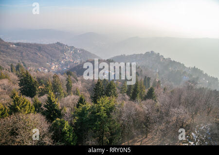 View on Como hills from the Faro Voltiano (Volta Lighthouse) in Brunate, Como. near Milan Stock Photo