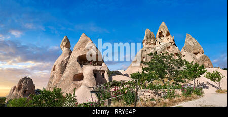 Cafeteria Balkonlu a typical fairy chimney cave house, Uchisar, near Goreme, Cappadocia, Nevsehir, Turkey Stock Photo