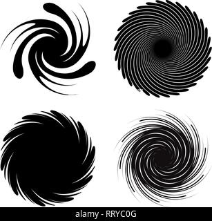vector set of radial spiral bursts. black star spiral explosion isolated on white background. radial sun motion burst graphic design Stock Vector