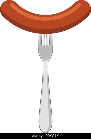 vector sausage and fork icon isolated on white background. food graphic symbol for grilled sausage illustrations Stock Vector