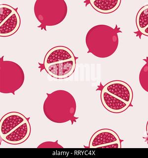 vector seamless pomegranate background pattern with whole and cut pomegranates Stock Vector