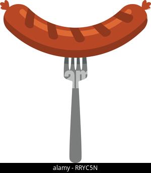 vector sausage and fork icon isolated on white background. food graphic symbol for grilled sausage illustrations Stock Vector