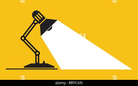 vector adjustable table lamp for home or office. white light background as spotlight. flat illustration of modern table lamp Stock Vector