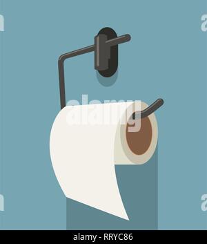 vector white toilet paper roll and metal holder. hygiene icon of clean toilet paper in bathroom Stock Vector