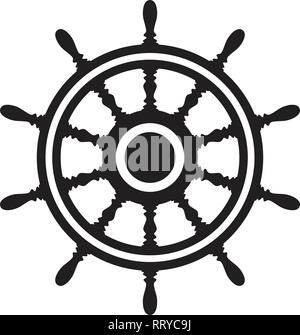 vector steering wheel of a ship, boat or yacht isolated on white background. rudder direction concept. nautical or travel symbol. wooden steer wheel Stock Vector