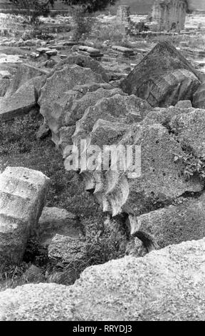 Griechenland, Greece - Überreste einer Säule im antiken Olympia, Griechenland, 1950er Jahre. Remains of an antique column at Olympia, Greece, 1950s. Stock Photo