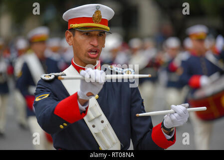 Buenos Aires, Argentina - Jul 11, 2016: Member of the Argentine military band performs at the parade during celebrations of the bicentennial anniversa Stock Photo