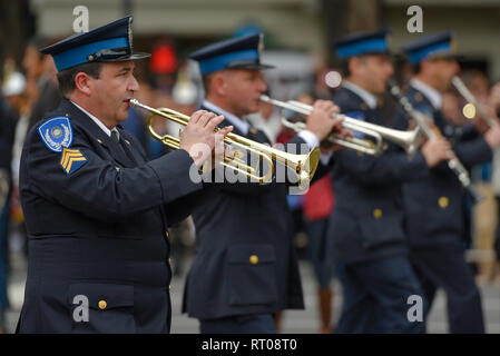 Buenos Aires, Argentina - Jul 11, 2016: Members of the Argentine police band perform at the parade during celebrations of the bicentennial anniversary Stock Photo