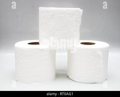 Three stacks of toilet paper Stock Photo