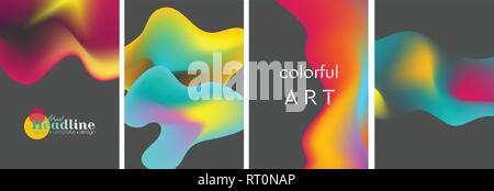 Set of abstract bright liquid wavy shapes backgrounds. Vector design Stock Vector