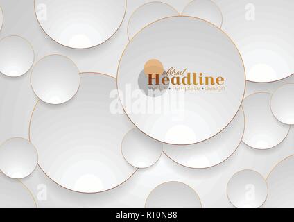 Grey silver circles with bronze luxury outlines background. Vector design Stock Vector