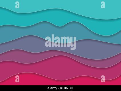 Turquoise and pink corporate waves abstract background. Vector design Stock Vector