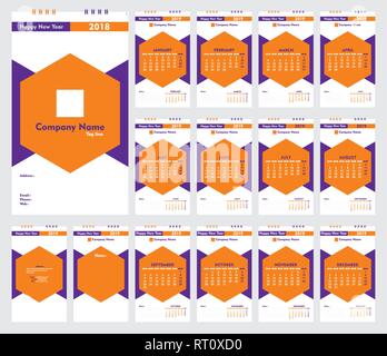 colorful hexagonal shape new year calender 2019 design Stock Vector