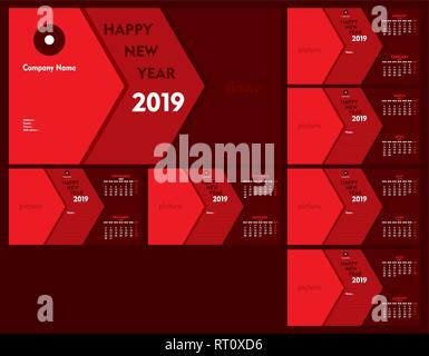 colorful red arrow style new year calender 2019 design Stock Vector