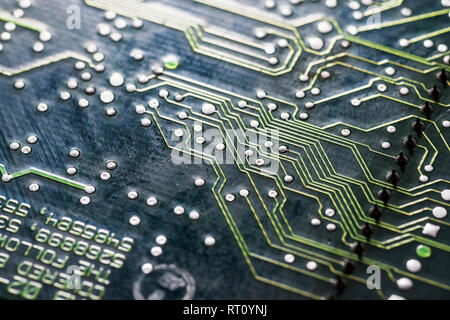 microchips and circuits on a board Stock Photo