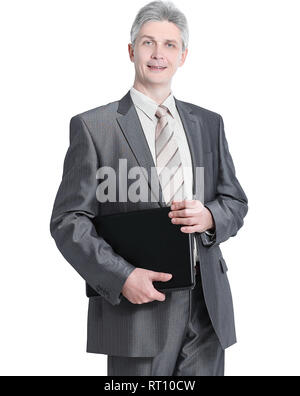 successful businessman with leather folder.isolated on white Stock Photo