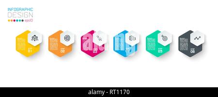 Business hexagon labels shape infographic groups bar. Stock Vector