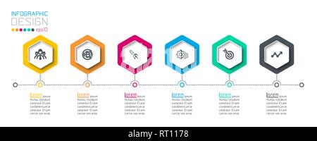 Business hexagon labels shape infographic groups bar. Stock Vector
